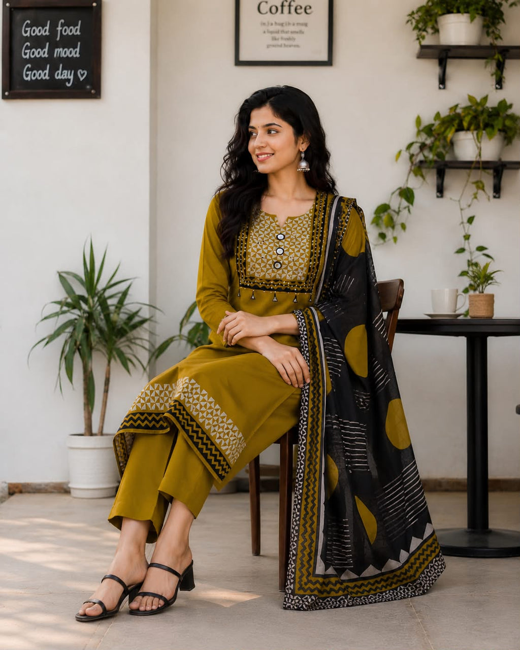 Sitara Mehendi Green Kurti Set