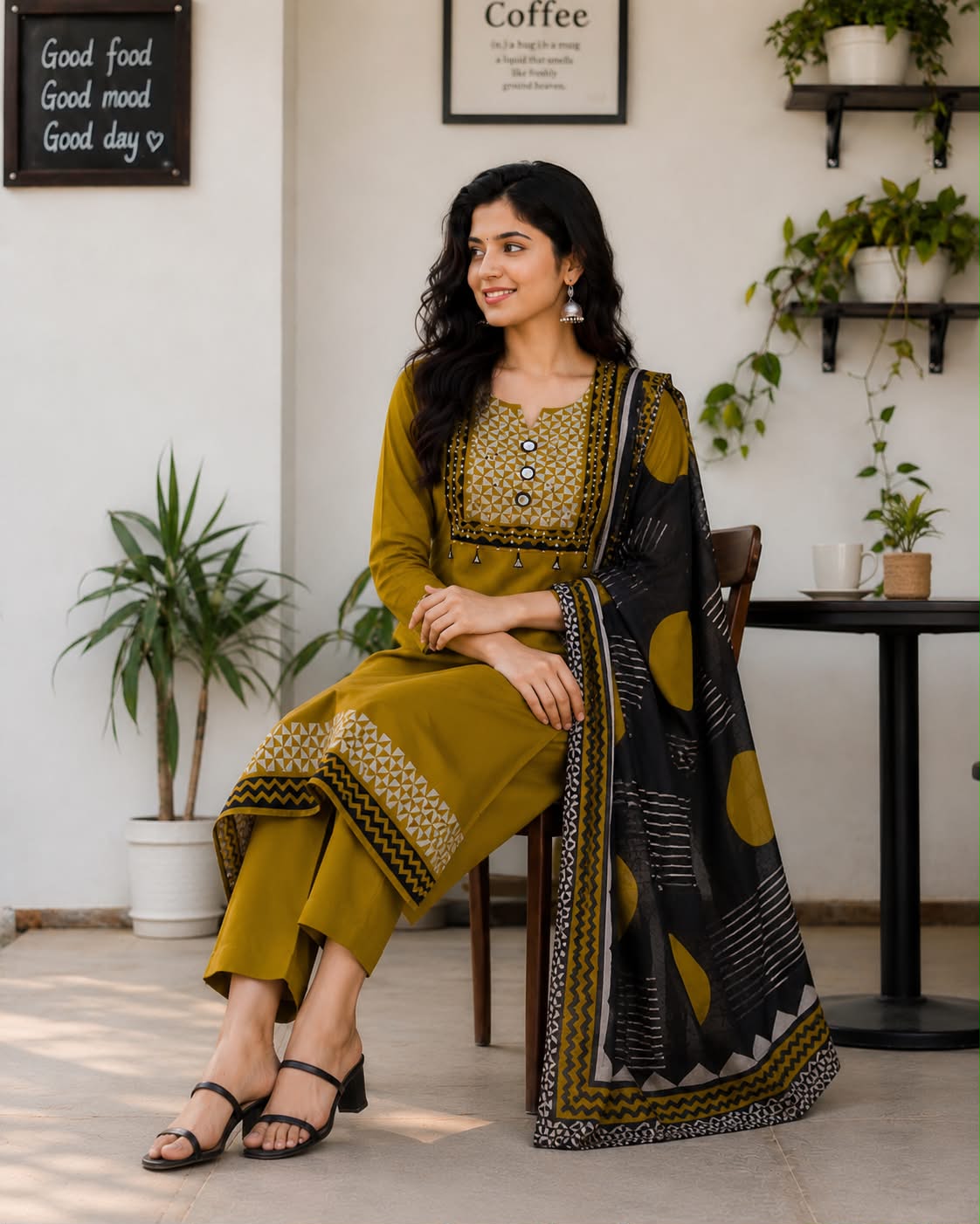 Sitara Mehendi Green Kurti Set
