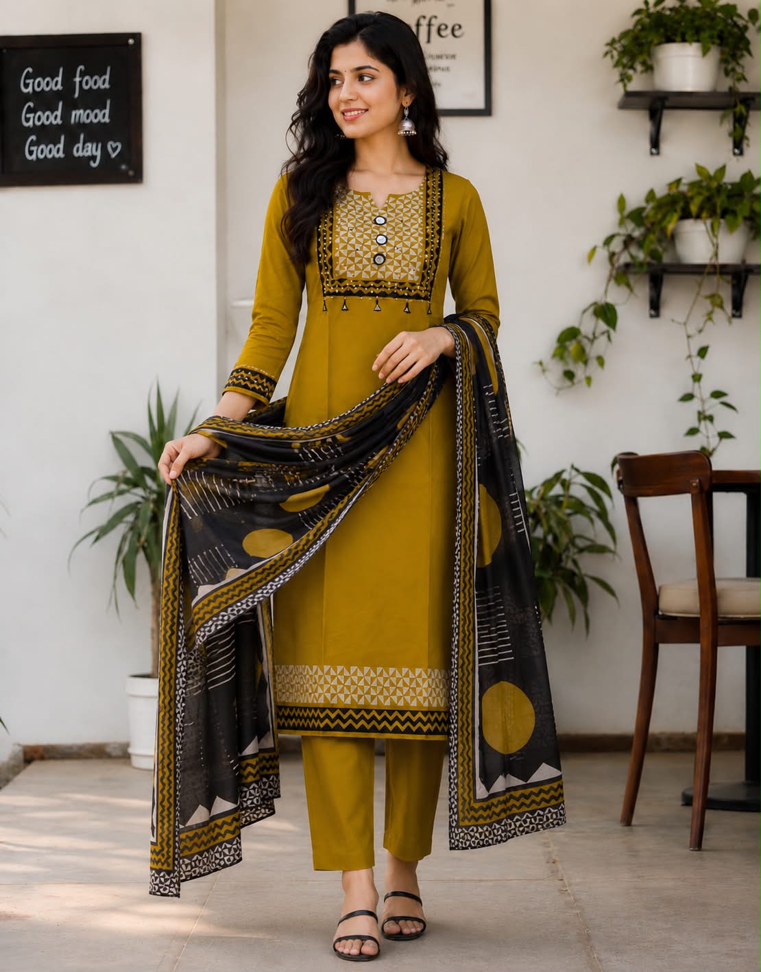 Sitara Mehendi Green Kurti Set