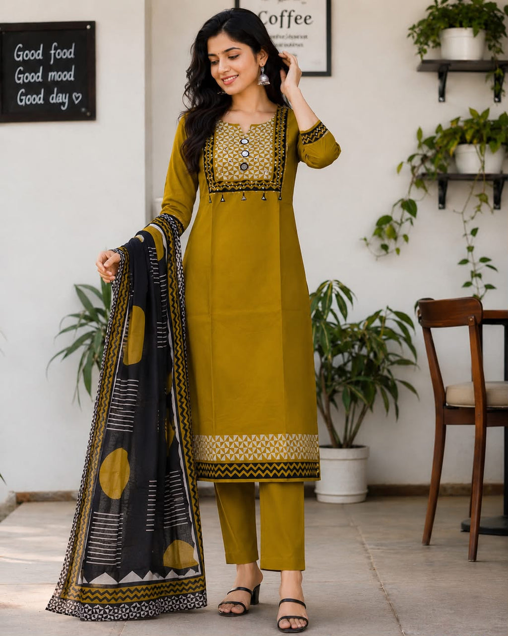 Sitara Mehendi Green Kurti Set