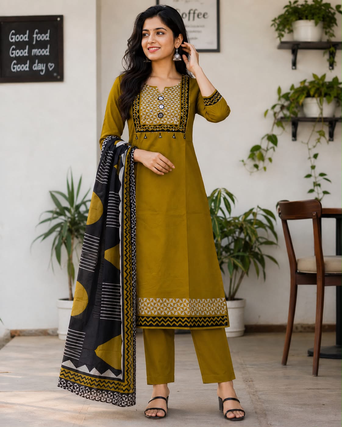 Sitara Mehendi Green Kurti Set