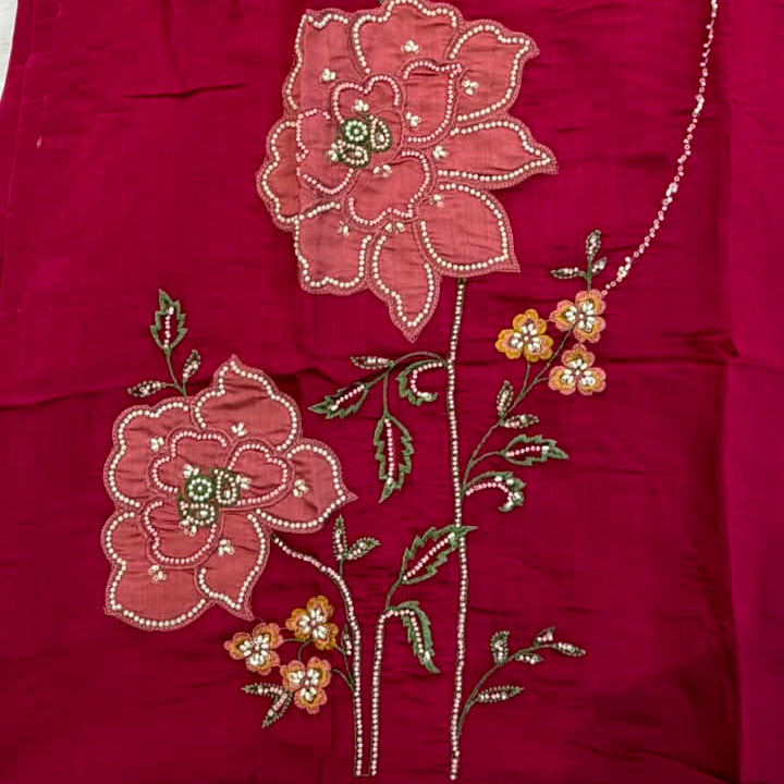 Rani pink mul chanderi kurti set
