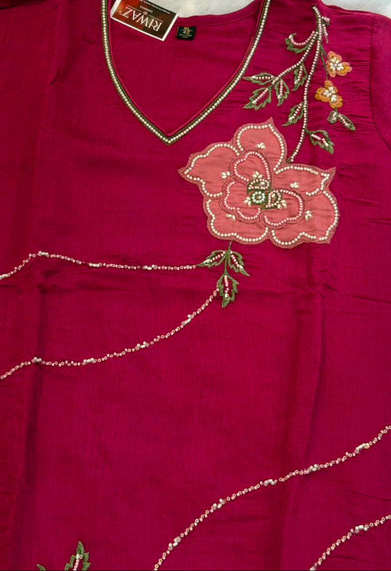 Rani pink mul chanderi kurti set