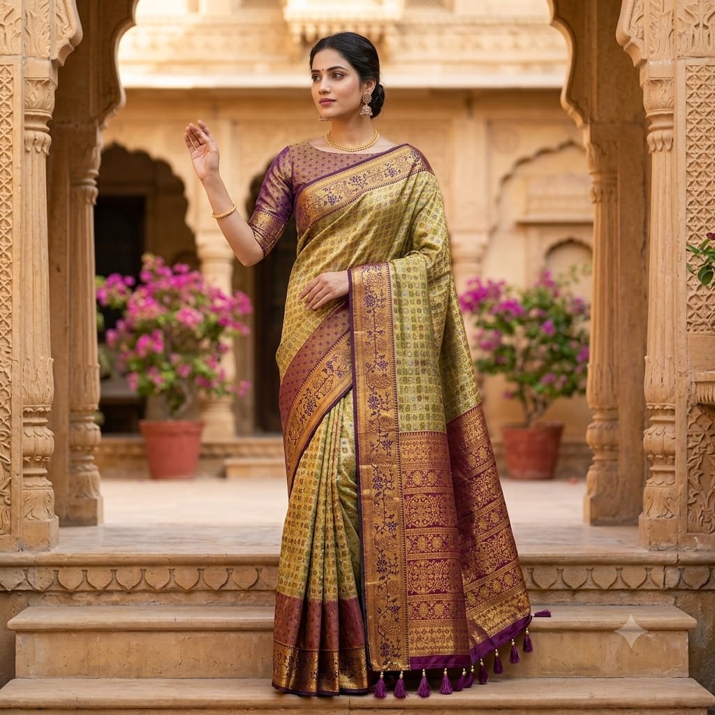 MUSTARD YELLOW BANARASI SILK SAREE
