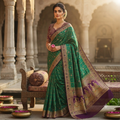 EMERALD GREEN PURPLE BANARASI SILK SAREE