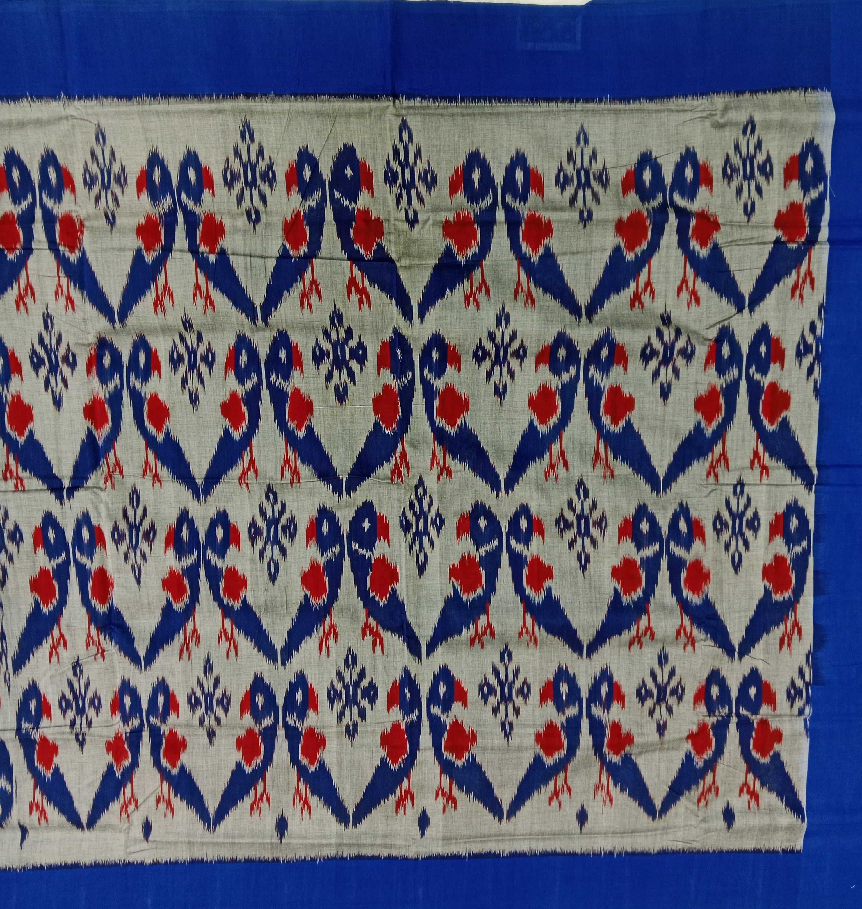 GREY- BLUE IKAT PRINT SAMBALPURI HANDLOOM COTTON SAREE