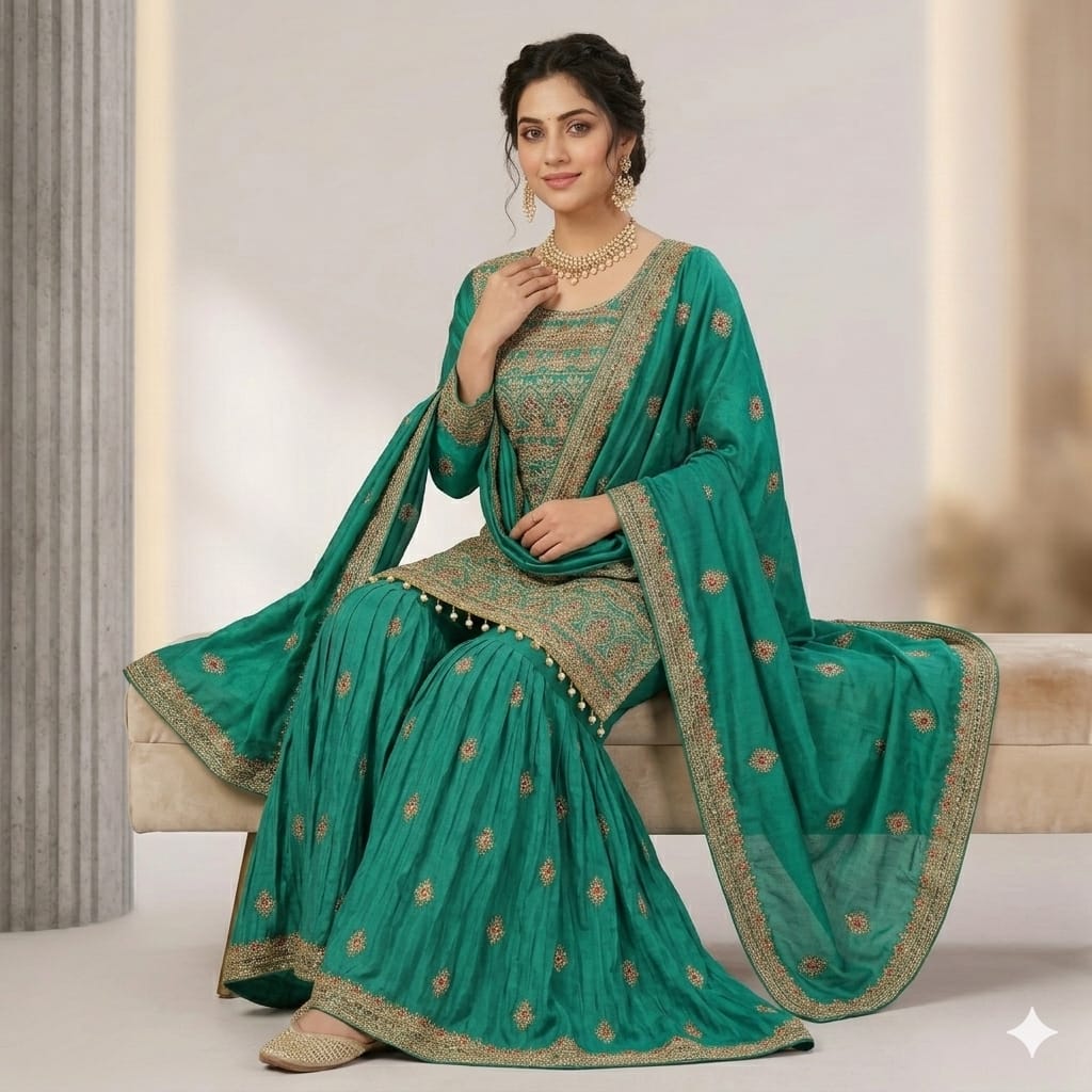 BOTTLE GREEN NOORANI SHARARA