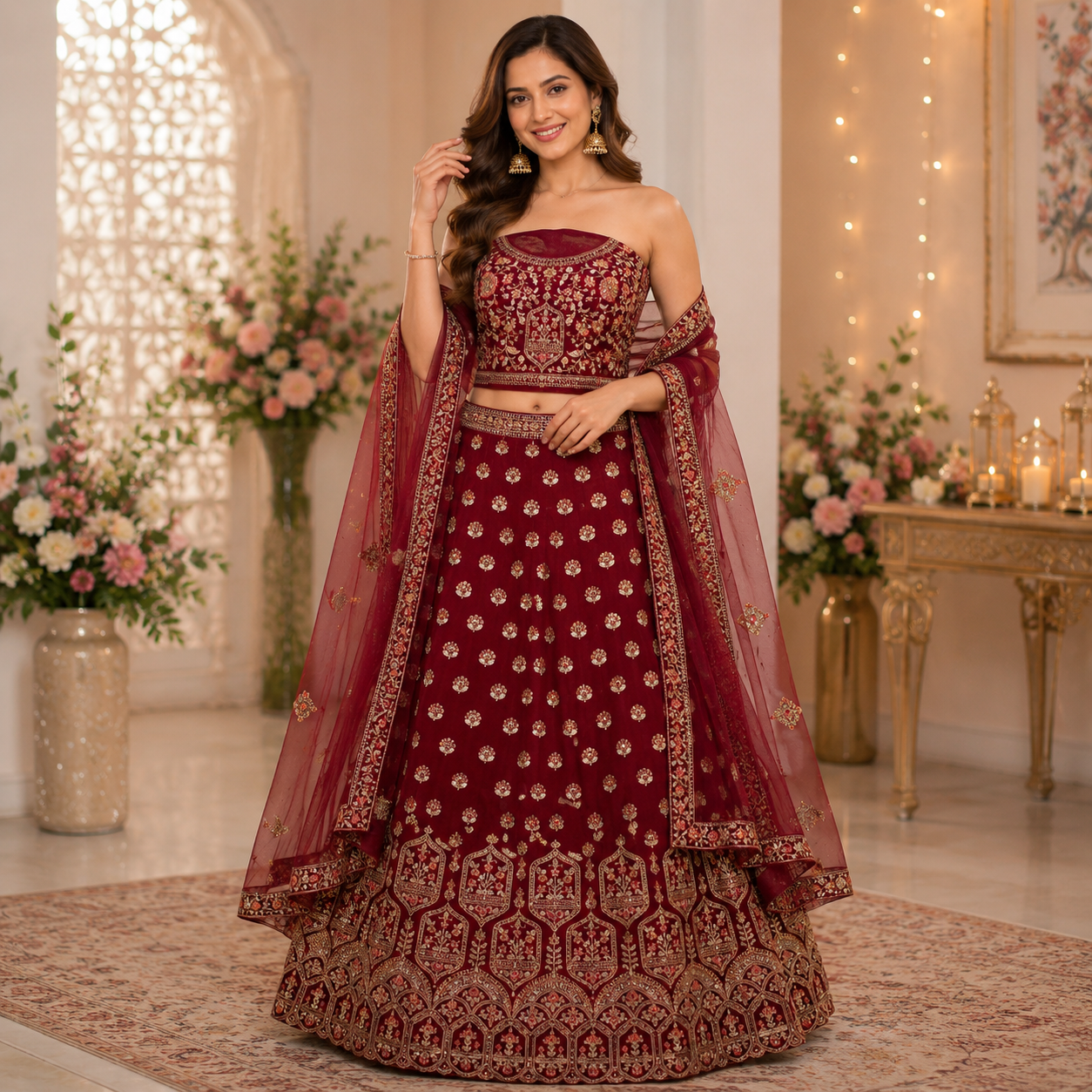 MAROON VELVET LEHENGA