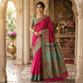 HOT PINK  TURQUOISE BANARASI SILK SAREE