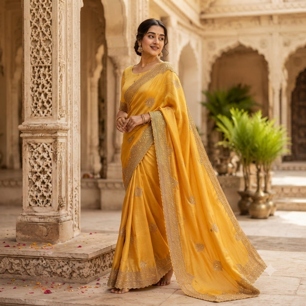YELLOW FANCY SAREE