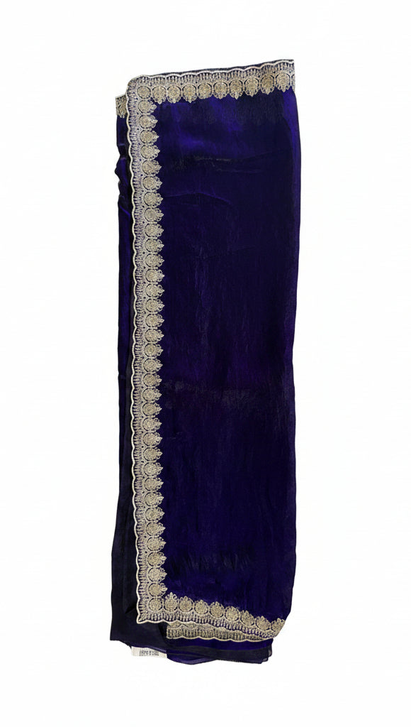 RICH VIOLET GEORGETTE SAREE WITH SILVER SCALLOP BORDER