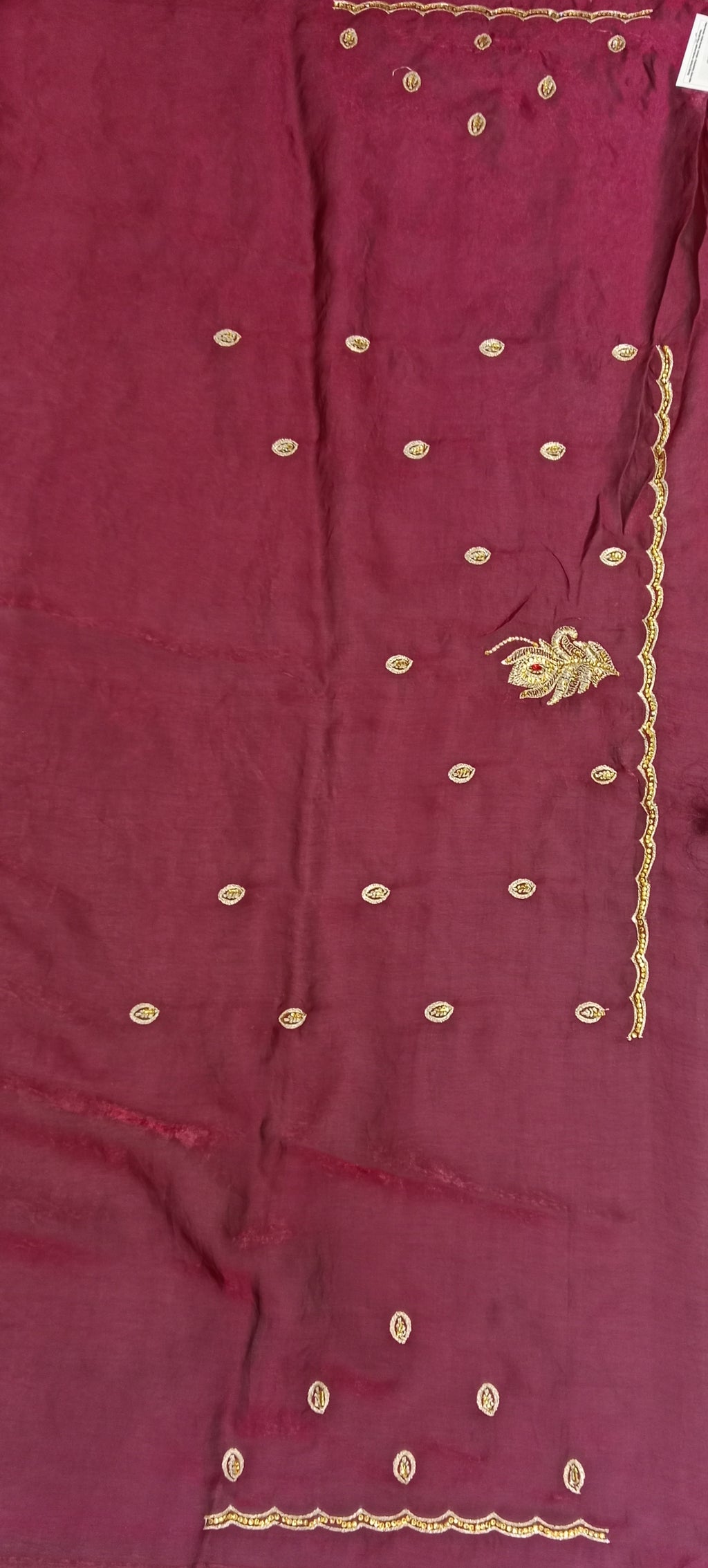 WINE GEORGETTE SAREE WITH GOLD ZARI+ RESHAM PAISLEY BORDER