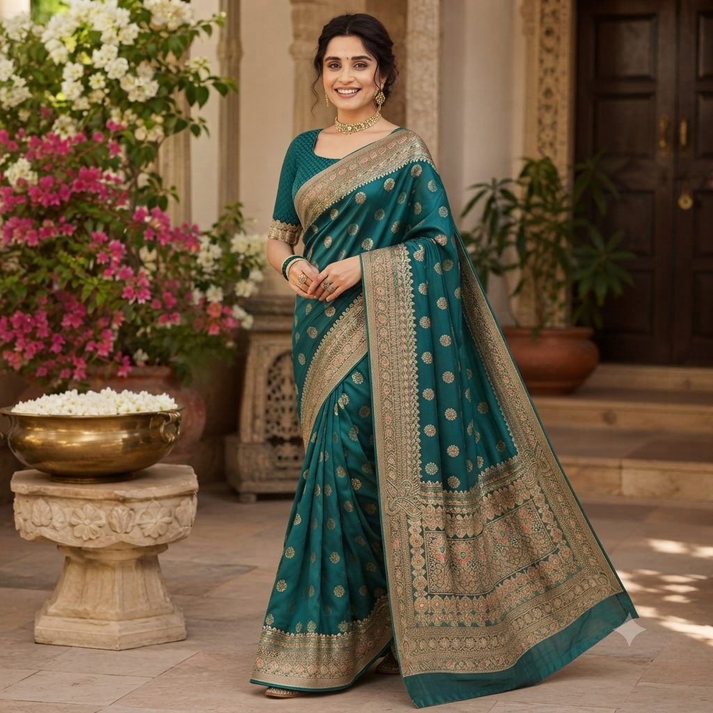 PEACOCK  TEAL BANARASI SILK SAREE