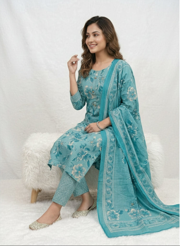 Sky Blue Printed KURTI SET
