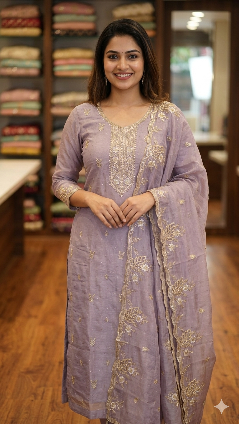 MAUVE PURPLE EMBROIDERED DRESS MATERIAL