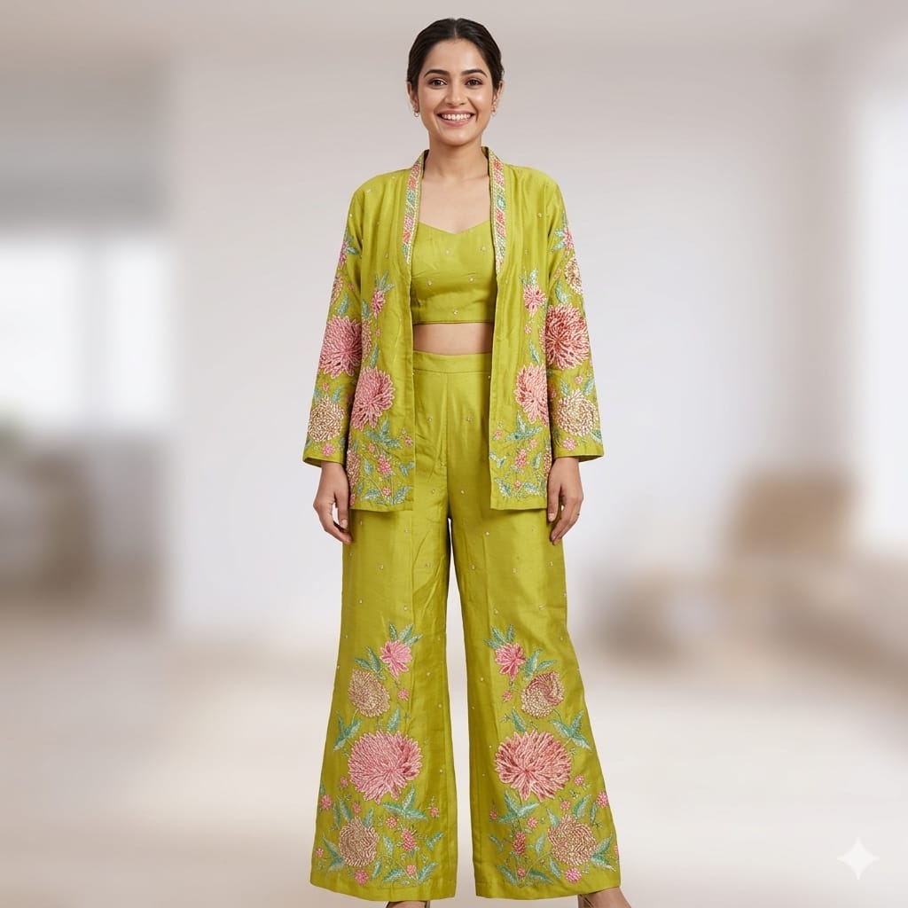 PARROT GREEN SUNEHRI SHARARA