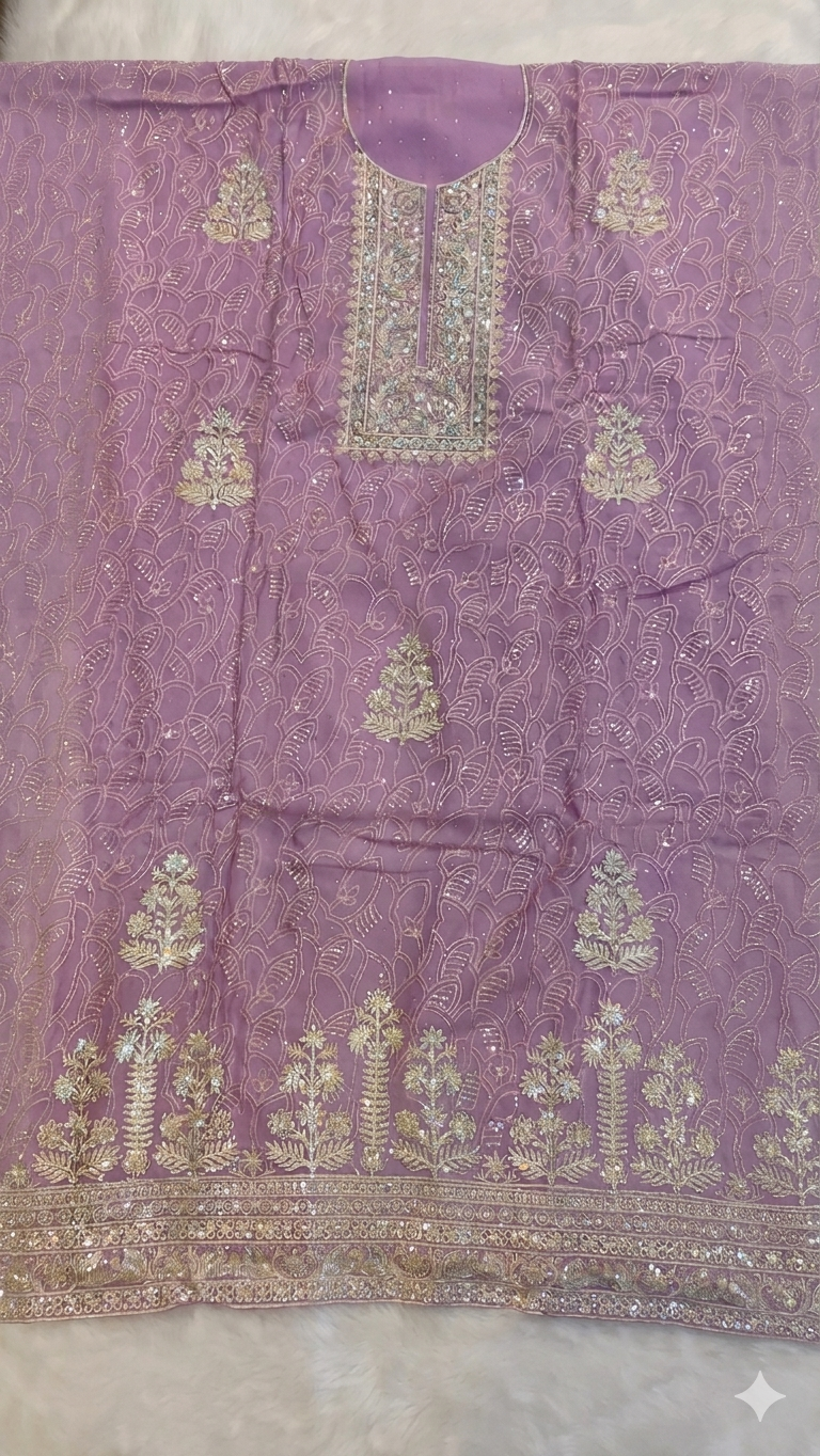 LAVENDER EMBROIDERED DRESS MATERIAL