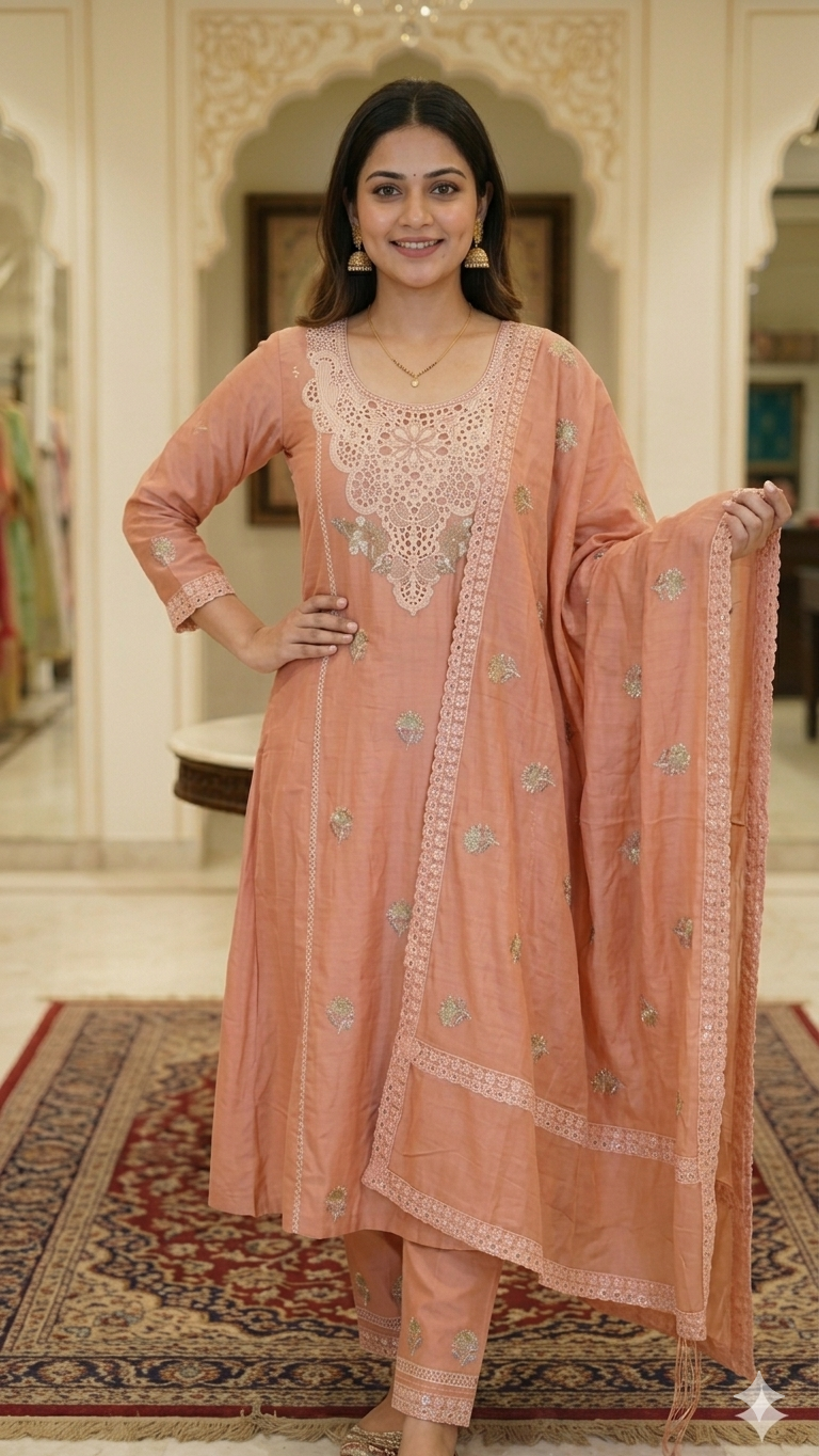 DUSTY PEACH EMBROIDERED DRESS MATERIAL