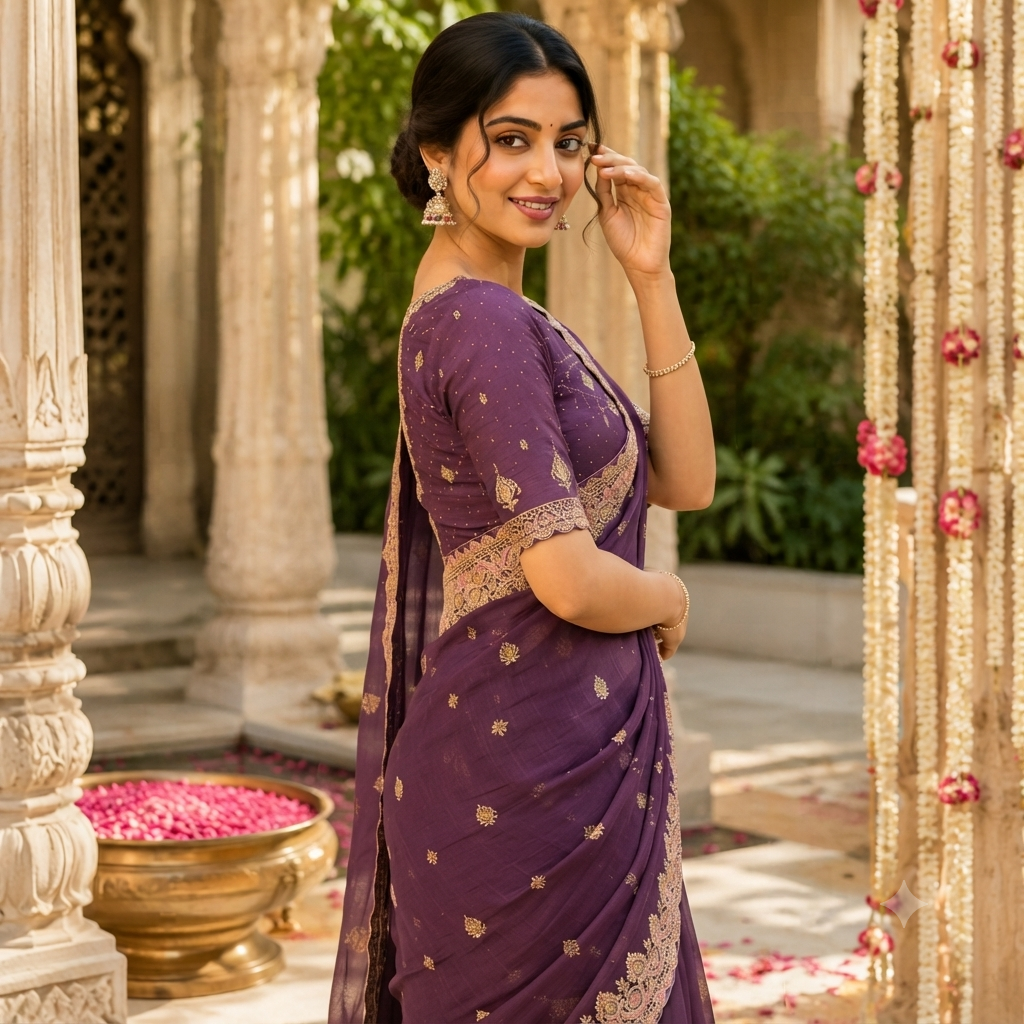 PLUM/WINE PURPLE ORGANZA TISSUE SAREE