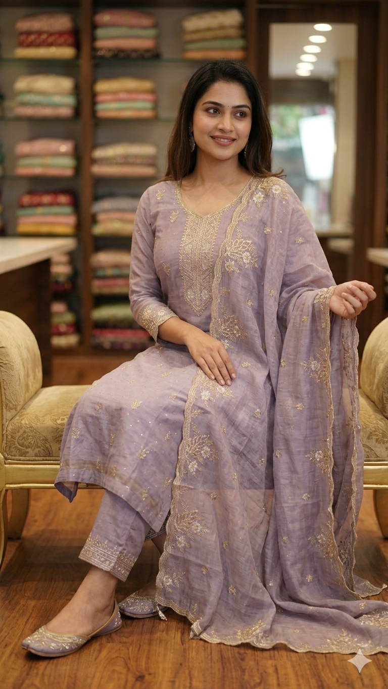 MAUVE PURPLE EMBROIDERED DRESS MATERIAL