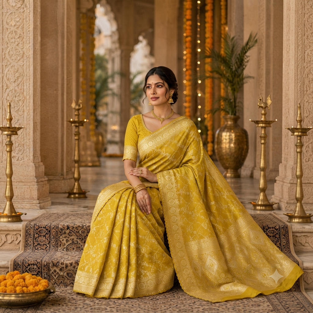 MUSTARD YELLOW BANARASI SILK SAREE