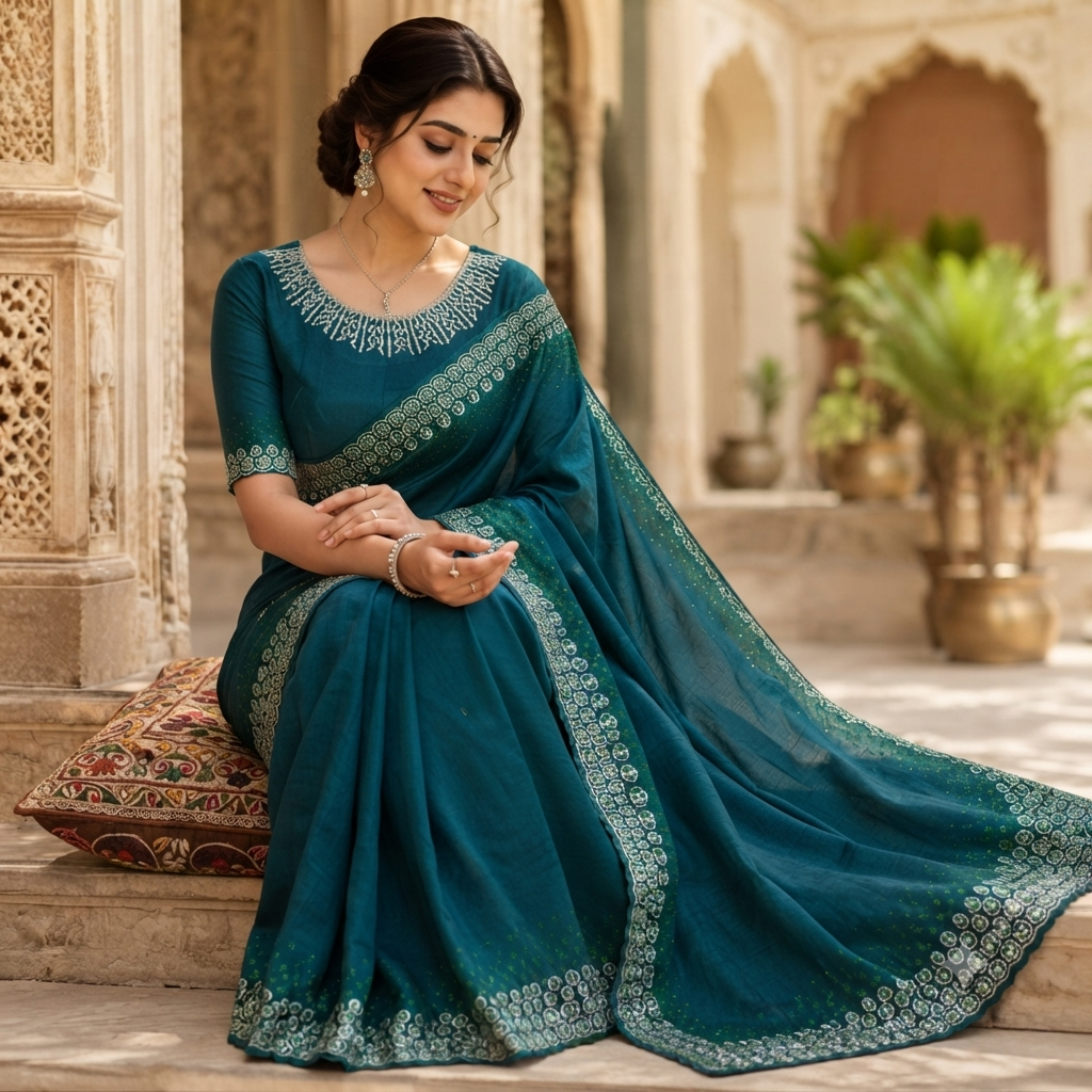 TEAL GEORGETTE SAREE