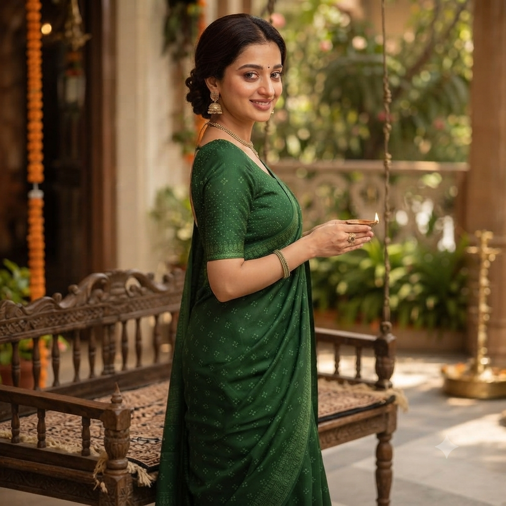 BOTTLE GREEN COTTON SAREE