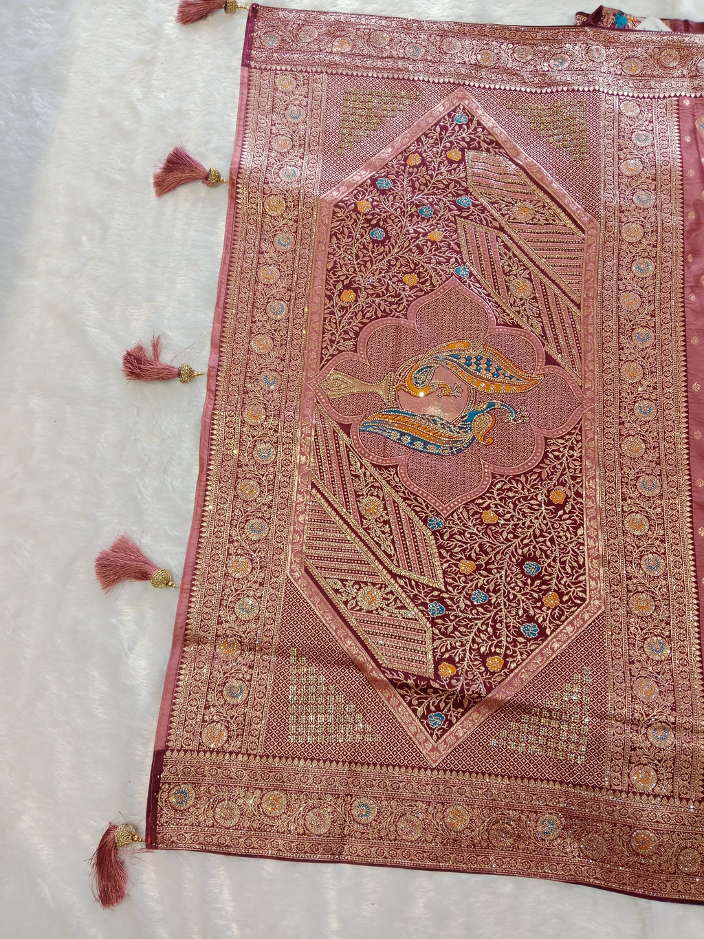 DUSTY ROSE GOLD BANARASI SILK SAREE