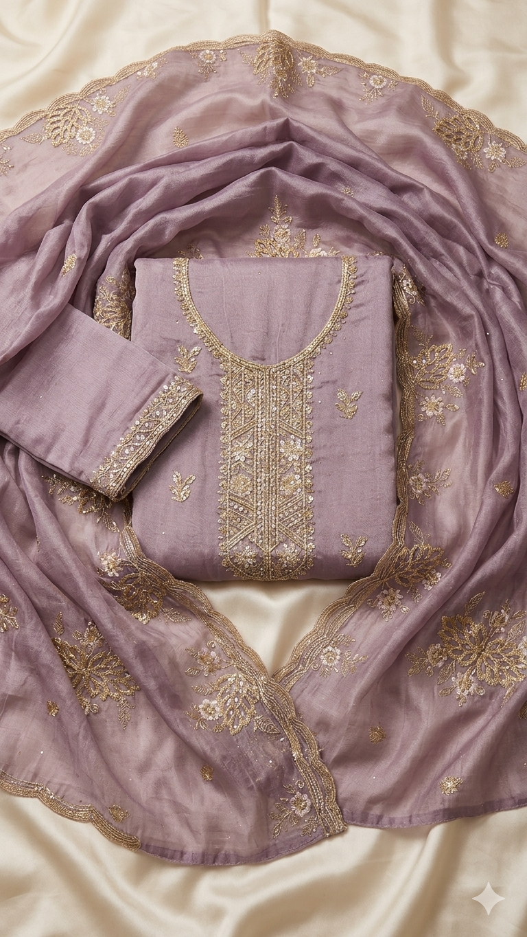 MAUVE PURPLE EMBROIDERED DRESS MATERIAL