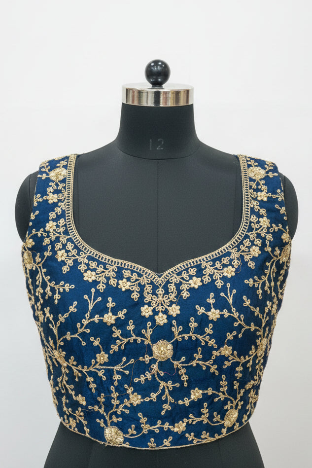 ROYAL BLUE VELVET LEHENGA WITH GOLD ZARI WORK