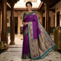 ROYAL PURPLE BANARASI SILK SAREE WITH TEAL+ GOLD ZARI BORDER