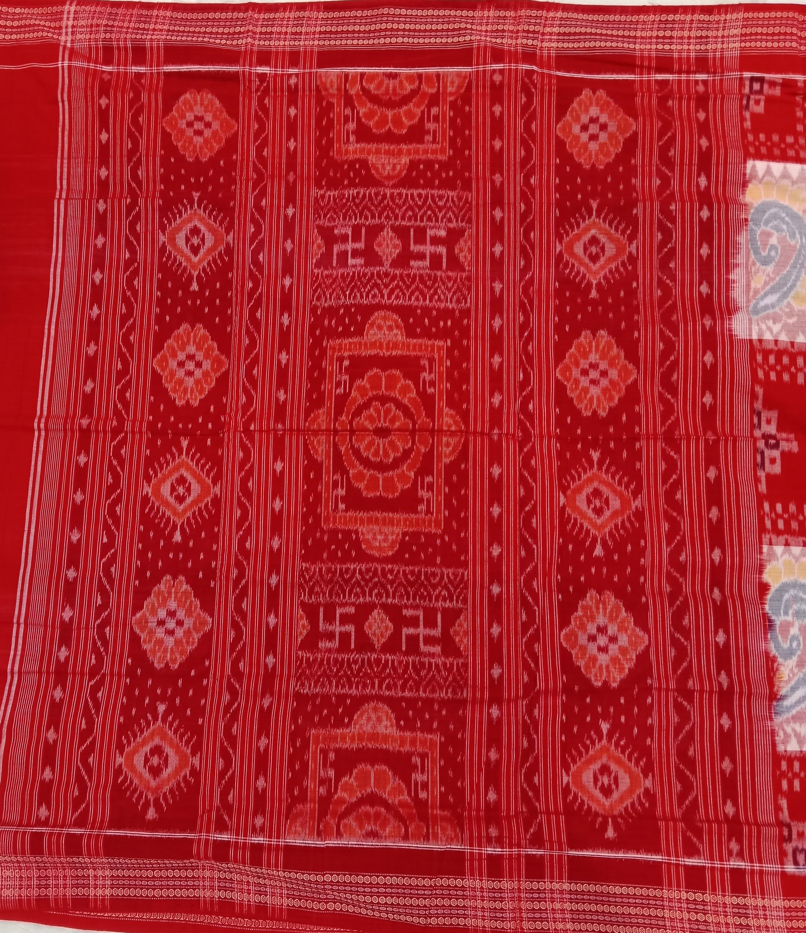 BRIGHT RED AND WHITE SAMBALPURI HANDLOOM COTTON SAREE