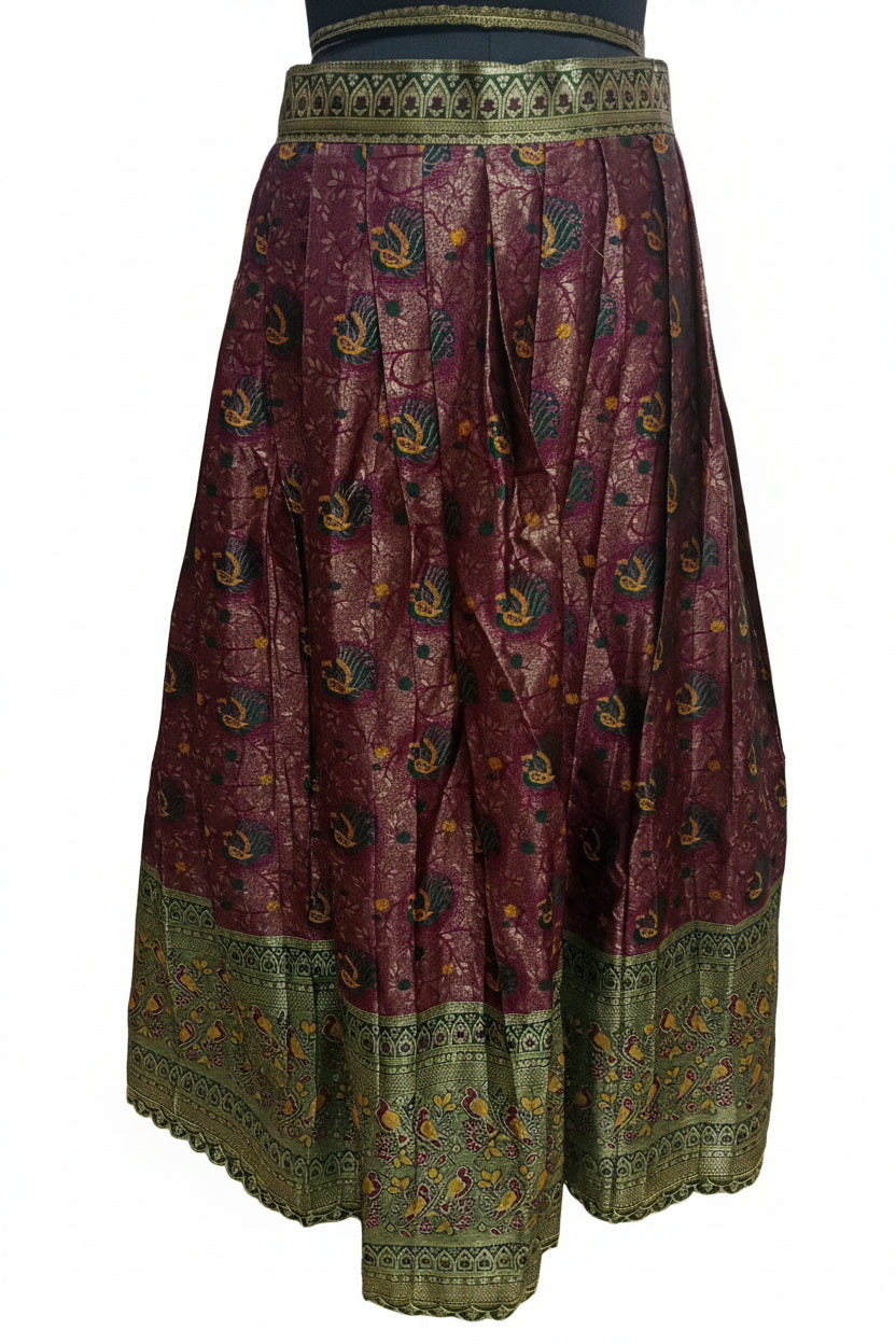 DEEP WINE LEHENGA WITH PEACOCK+ PAISLEY BUTI WORK+ THAT RICH OLIVE GREEN BORDER