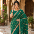 BOTTLE GREEN GEORGETTE SAREE