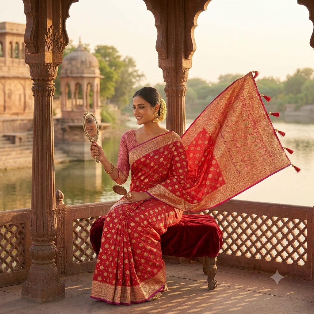 CLASSIC BRIDAL RED BANARASI SILK SAREE