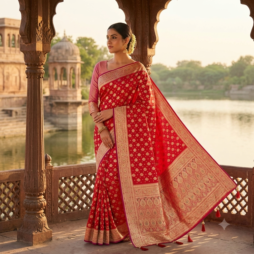 CLASSIC BRIDAL RED BANARASI SILK SAREE