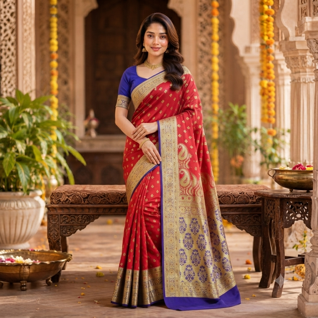 VERMILLION  RED BANARASI SILK SAREE