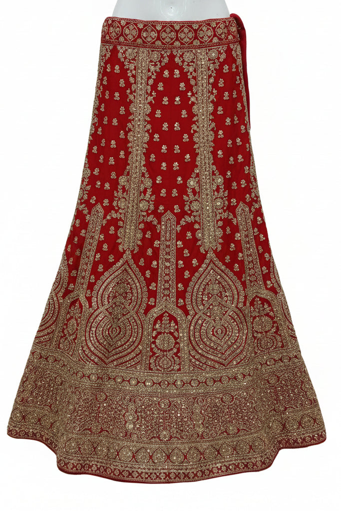 RED VELVET LEHENGA WITH INTRICATE GOLD ZARDOZI