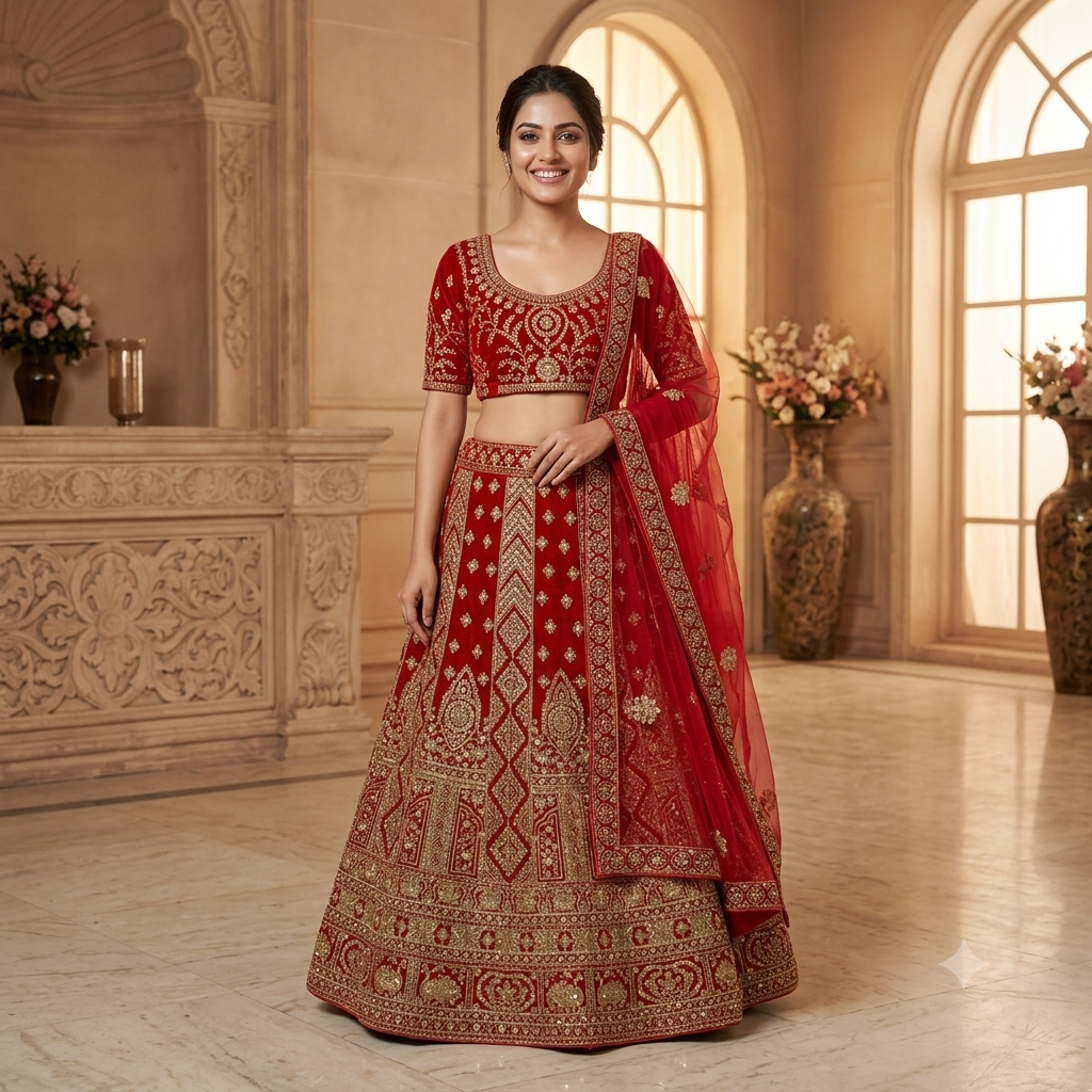 RED LEHENGA WITH HEAVY GOLD ZARI