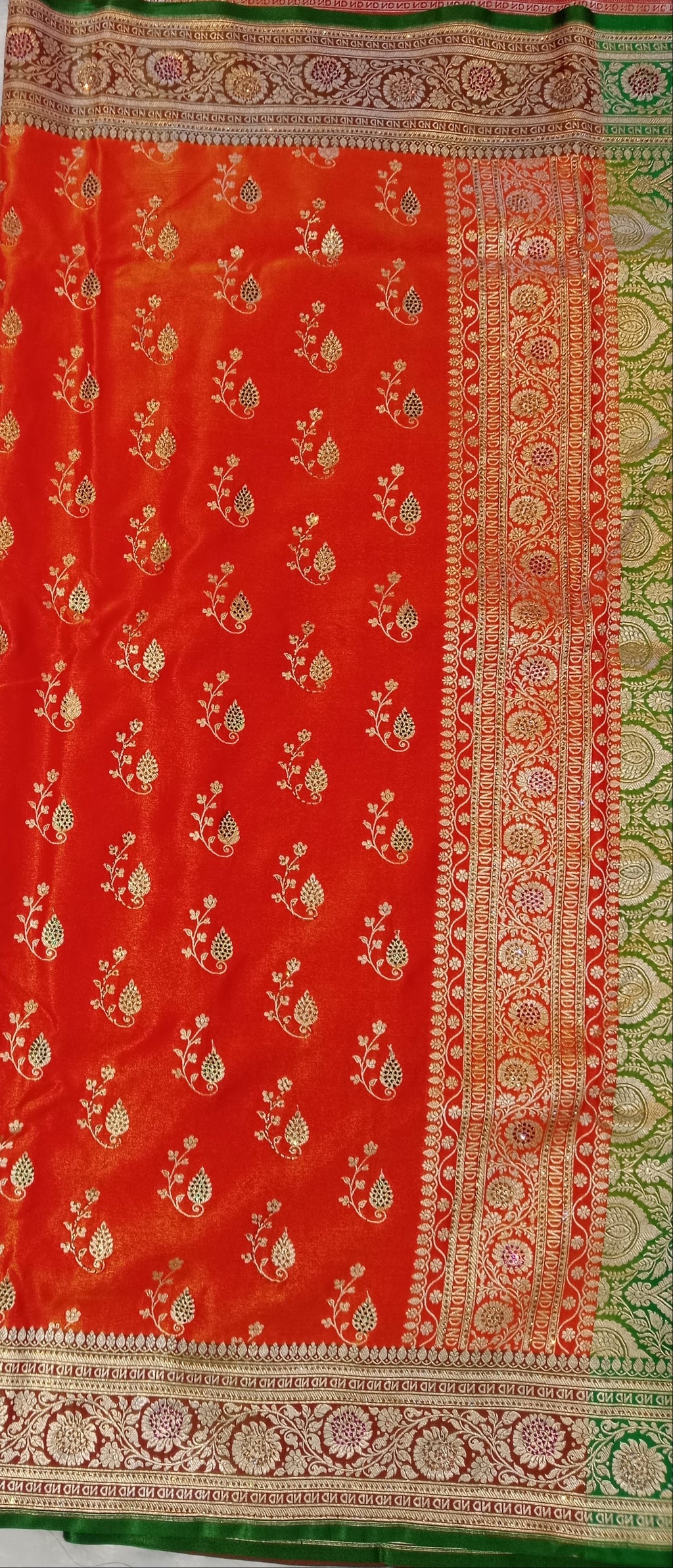 VIBRANT BURNT ORANGE BANARASI SILK SAREE