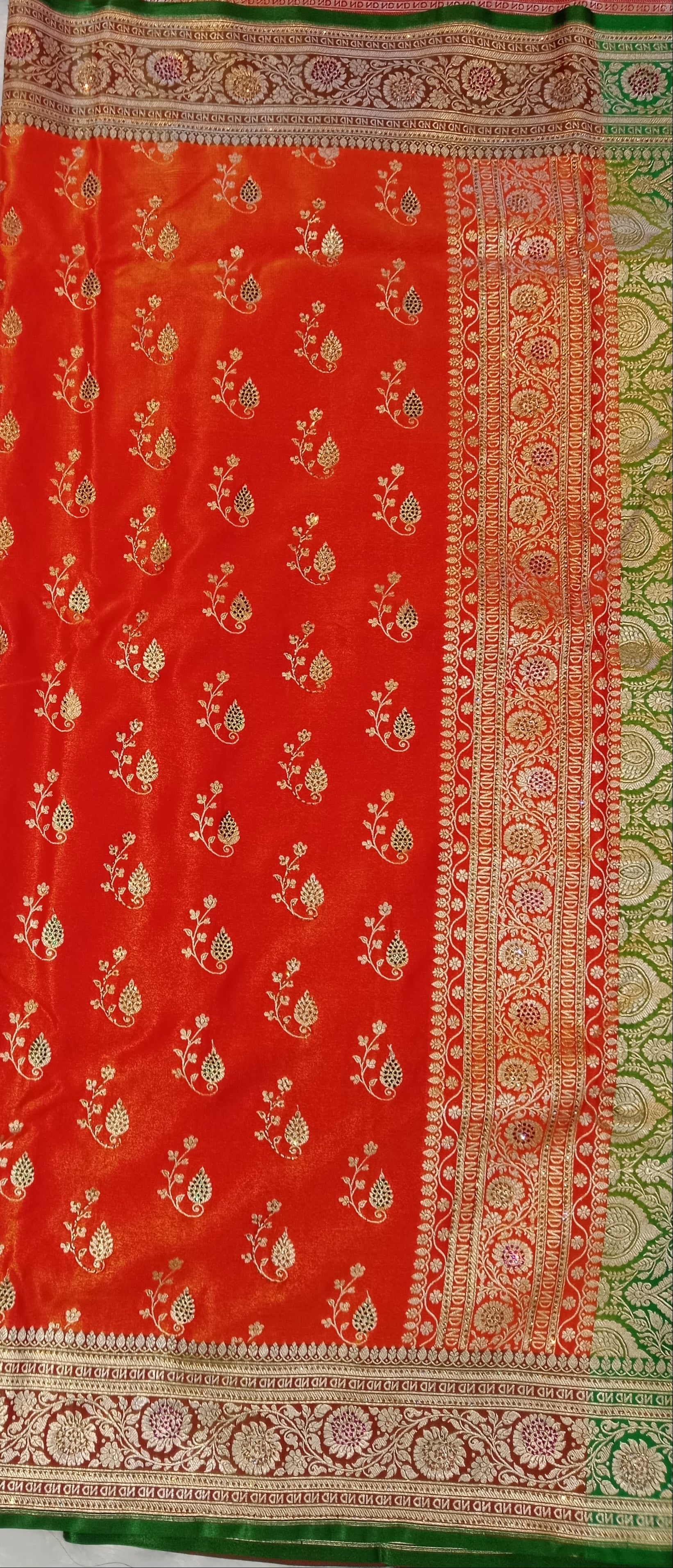 VIBRANT BURNT ORANGE BANARASI SILK SAREE