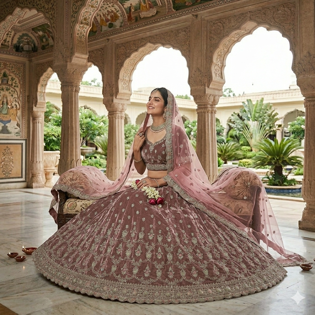ONION PINK-BROWN ENGAGEMENT LEHENGA