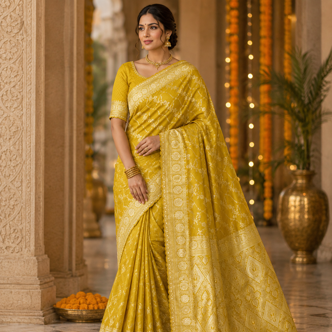 MUSTARD YELLOW BANARASI SILK SAREE