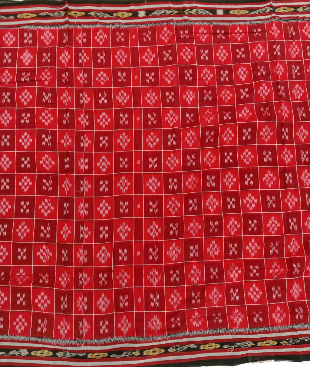 BRIGHT RED SAMBALPURI HANDLOOM COTTON SAREE