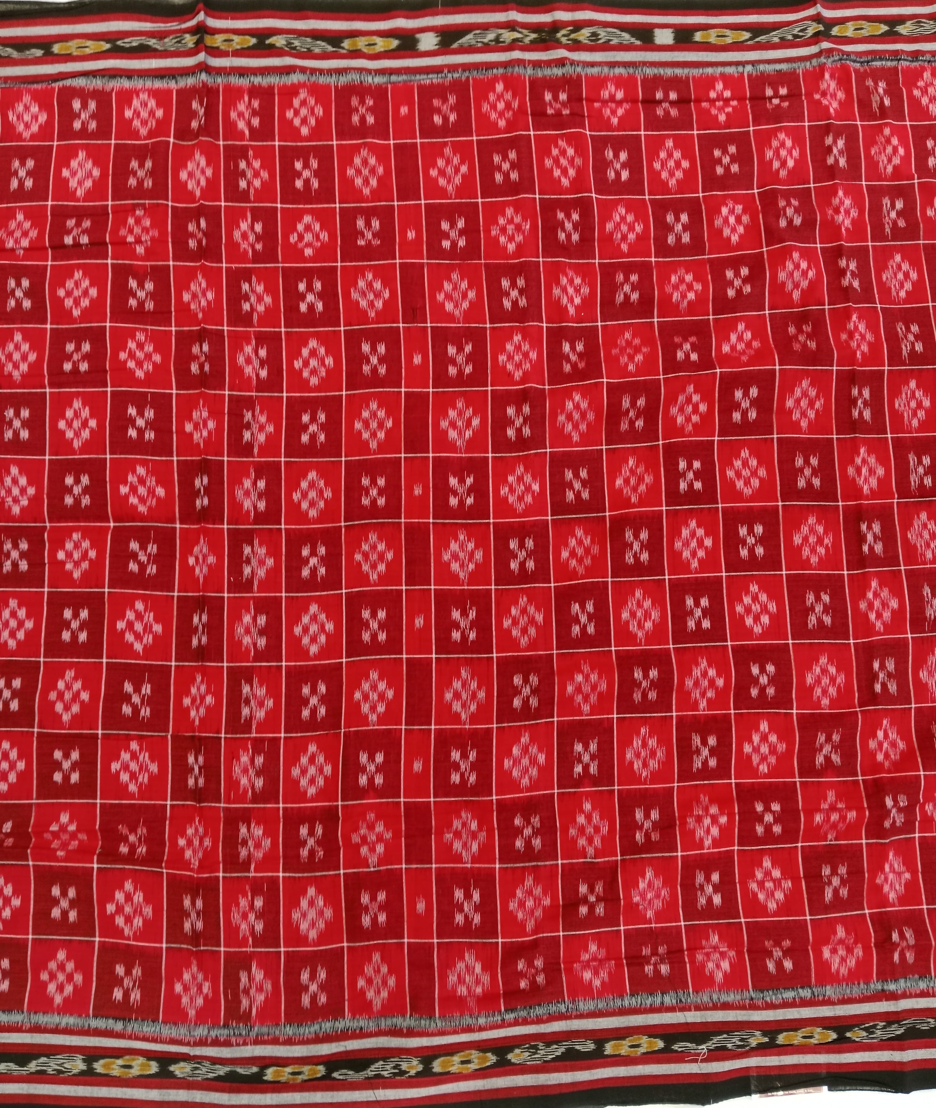 BRIGHT RED SAMBALPURI HANDLOOM COTTON SAREE