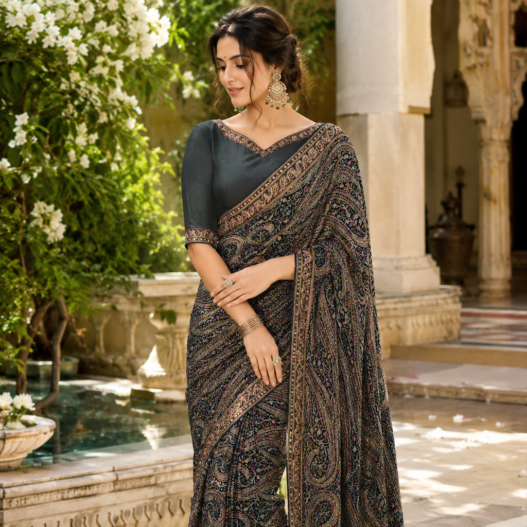 CHARCOAL PAISLEY SAREE