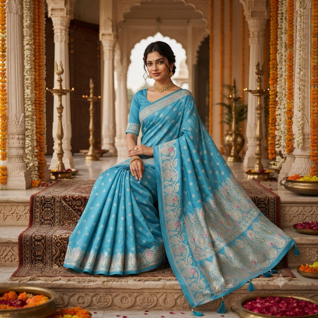 SKY BLUE BANARASI SILK SAREE