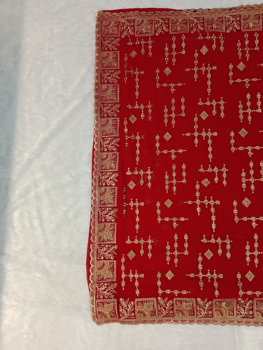 RED GEORGETTE SAREE WITH GOLD ZARI+ SEQUIN EMBROIDERY