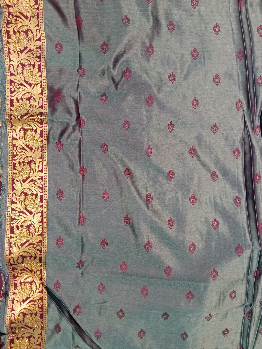 TEAL BLUE WINE BANARASI SILK SAREE
