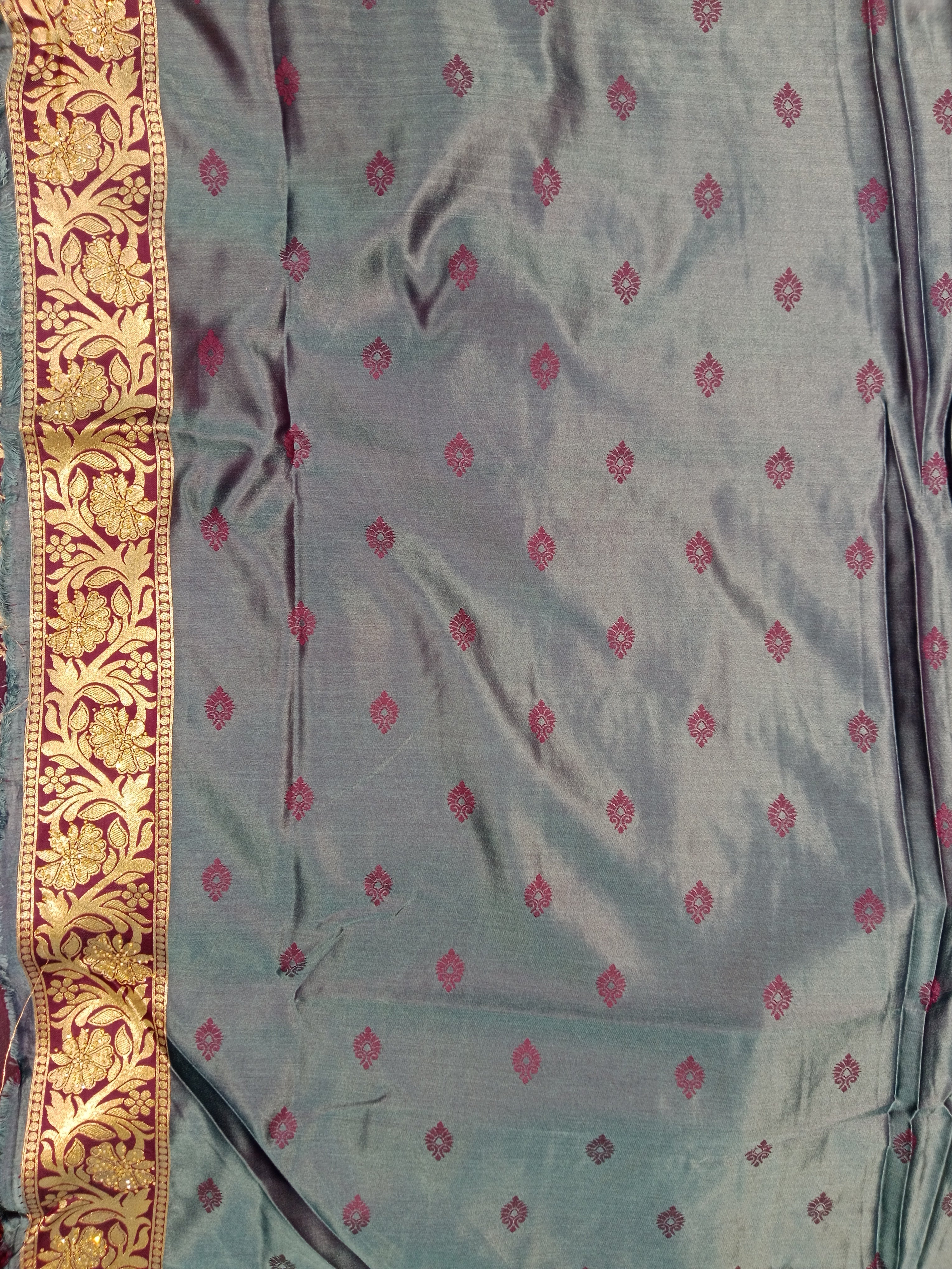 TEAL BLUE WINE BANARASI SILK SAREE